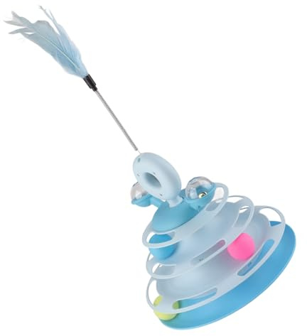 Qudinip Tour à Boules pour Chat, Jouet avec Plumes et Herbe à Chat pour Chats Joueurs, Jeu de Plateau Tournant à 4 Couches pour l'exercice et Le Plaisir en Intérieur (Bleu foncé)