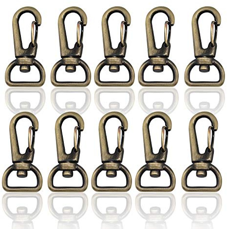 RETON 10 Stücke 13mm Schwenkverschlüsse Clips, Metall Schlüsselanhänger Clip Haken mit D Ring, Hummer Verschlüsse Swivel Trigger Snap Haken für Haustier Tag DIY Handwerk(Pinsel Antik)
