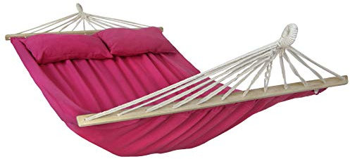 BB Sport Stabhängematte 240 x 150cm Hängematte inkl. 2 Kissen max. 300 kg 2 Personen Doppelhängematte Outdoor, Farbe:Malve