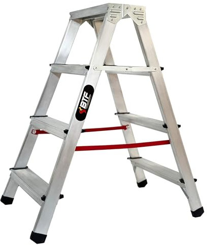 NAWA Scala Doppia Salida 4 Gradini in Alluminio (Gradini 4+4 H.86 cm) EN 131 Max. 150 kg. Made in Europe. BTF-DDB04