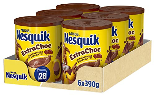 Nesquik Cacao Soluble Instantáneo 390g- Pack de 6 | Cacao soluble instantáneo para preparar bebida de chocolate de forma rápida y sencilla