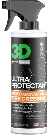 3D Ultra Protectant Tire Shine Spray – Water-Based High Gloss Tire Dressing | Long Lasting UV Protection for Rubber & Vinyl | No Sling | Made in USA |16 oz