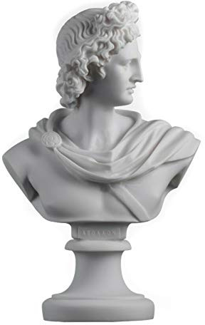 BeautifulGreekStatues Apollo Gott der Musik Poesie Kunst Alabaster Stein Büste Kopf Statue Skulptur 23.5cm