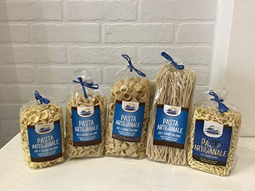 Confezione dispensa - Orecchiette, Penne rigate, Mezzemaniche, Spaghetti, Fusillo paesano - Pasta prodotta con metodo artigianale - 1 Confezione per tipo da 500gr