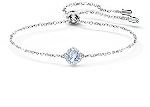 Swarovski Angelic Bracciale a Catena Morbida, Placcato in Tonalità Rodio con una Pietra Blu Chiaro e una Linea di Pavé, Taglia M, Blu