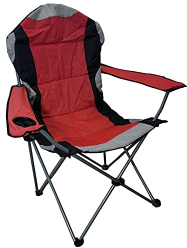 Faboer Folding Camping Deluxe Chairs Heavy Duty Luxury Padded with Cup Holder High Back Red