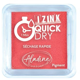 Aladine - Izink Quick Dry Stempelkissen – schnelltrocknendes Stempelkissen – Scrapbooking, Bullet Journal und kreative Karten – Größe M – 5 x 5 cm – Farbe Rot