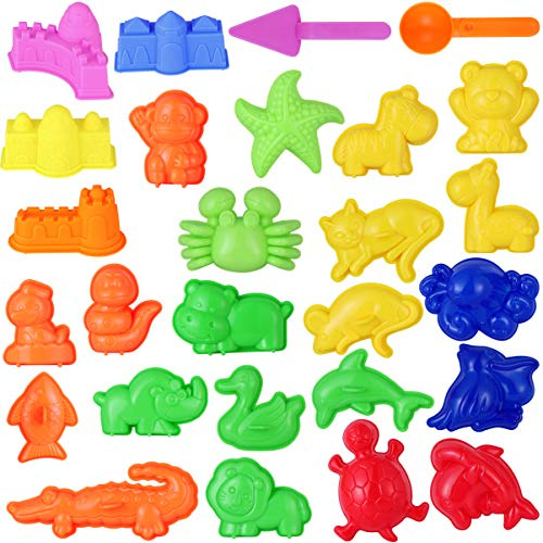 Toyandona - Set di 27 strumenti per stampi, con castello, frutti oceani e animali, compatibile con qualsiasi sabbia di modellazione