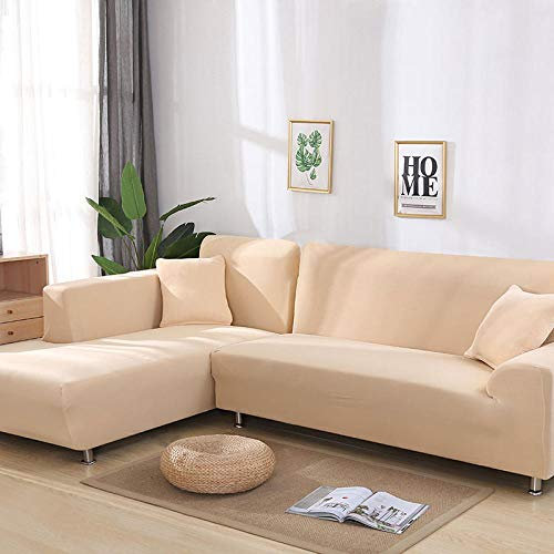 ZJXSNEH Sofabezug Stretch Spandex Couchbezug Sesselbezug Elastischer Antirutsch Stretchhusse Weich Stoff Schonbezug für Sofa-Sofahalter Beige W 190-230cm