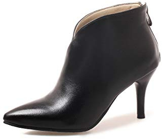 Syntetiskt mode pointed tå stilett dragkedja hög klack med 7 cm ankel casual stövlar för kvinnor stor storlek t08-92, Vit - svart - 44 EU
