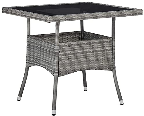KTHLBRH (Blitzlie ferung) Garten-Esstisch | Gartentisch | Tischplatte aus Glas | Terassentisch | Rattan Tisch | Gartenmöbel | Garten-Esstisch Grau Poly Rattan und Glas