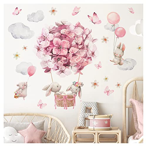 Little Deco Wandsticker Heißluftballon Blumen Schmetterlinge Wandtattoo Tiere mit Ballon Kinderzimmer Wanddeko DL820-2
