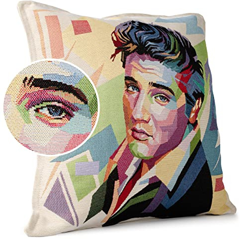 ANRO Kissenbezug Dekokissen Kissen Sofakissen Kissenbezüge Kissenhülle Gobelin Motiv Elvis Presley 45x45cm ohne Füllung