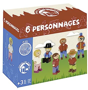 Jeujura - 6 Personnages - Jeu de Construction dès 3 Ans - 8272 | Accessoires jeux de construction - 6 Personnages en bois - Jeu pour enfant - Imagination - Fabriqué en France