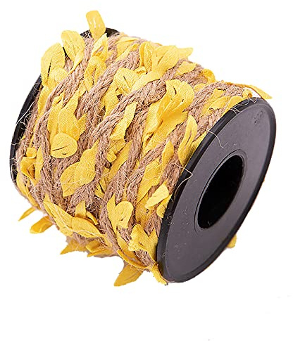 33 feet Natural Twine Yellow Leaf Jute 3ply 2MM Rope Hemp Burlap Ribbon String Heavy Duty Hanging Gardening Decoration or for Arts and Crafts
