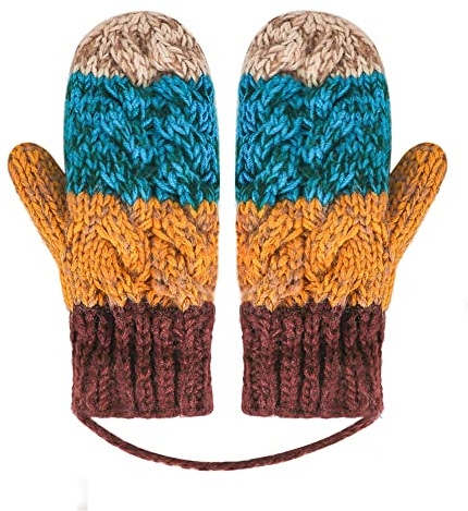ITODA Handschuhe Fäustlinge Damen Fausthandschuhe Winter Strick Winterhandschuhe Warm Plüsch Strickhandschuhe Mädchen Mode Plüschhandscuhe mit Bommel Handwärmer Stretch Gestricktehandschuhe Geschenk