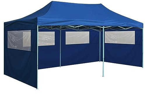 ZEYUAN Profi-Partyzelt Faltbar mit 4 Seitenwänden, Party Deko, Festzelt, Pavillon, Garden Decoration, Canopy Tent, Lagerzelt, Gartenpavillon, 3×6m Stahl Blau