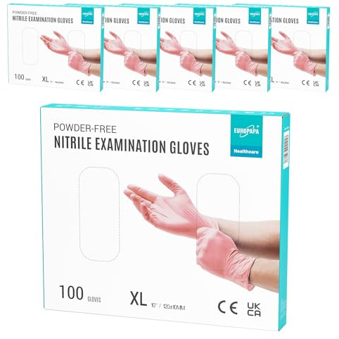 EUROPAPA® 500x Einweghandschuhe Nitrilhandschuhe puderfrei Untersuchungshandschuhe EN455 EN374 latexfrei Einmalhandschuhe Handschuhe in Gr. S, M, L & XL verfügbar (Pink, XL)