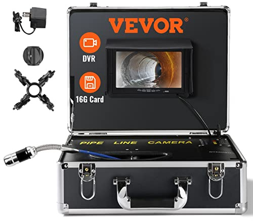 VEVOR Profi 7 tum 480p-rörkamera 30 m kanalkamera endoskop 1 000 TVL inspektionskamera 130° betraktningsvinkel 25 mm kameradiameter 4 500 mAh batteri för 6 timmar endoskopkamera rör DVR-&