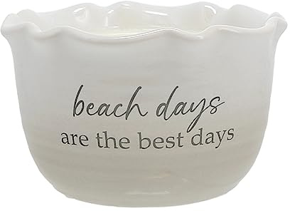 Pavilion Gift Company - Beach Days 11-Ounce Wax Reveal Natural Soy Wax Double Wick Candle, Jasmine Scented, Hidden Message Candle, 1 Count, 4.75 x 4.75 x 2.75-inch, Beige