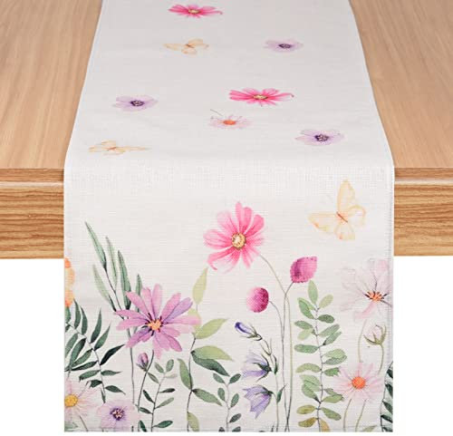 Opopark Blumen Tischläufer,Tischdecke Modern Sommer Tischläufer,Tischdecke aus Leinenstoff,Frühling Küche Esstisch Dekoration,Tisch Dekoration Drinnen Party Dekor 33x180 cm/13 * 71