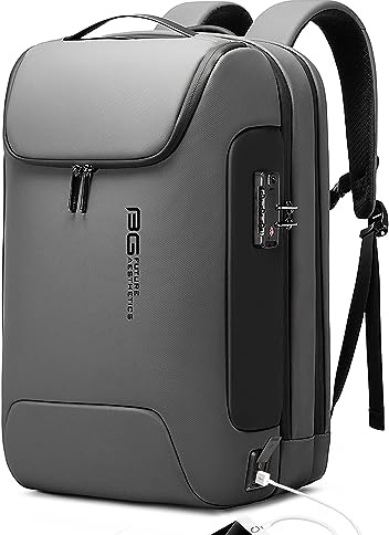 BANGE Sac à dos antivol avec port de charge USB, sac à dos d'affaires léger pour homme et femme, Noir (mise à niveau)., Medium, Ordinateur portable7216