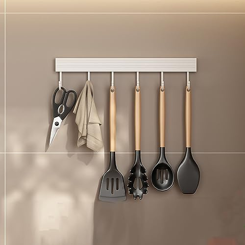 Haofy Estante para Colgar Utensilios de Cocina Montado en la Pared, Almacenamiento de Tabla de Cortar de Pala de Cuchara sin Punzón de Aluminio Espacial (6 Ganchos 30cm)