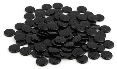 100 Premium Harzknöpfe rund, in schwarz 10mm 2-Loch Knopf zum Annähen nähen aufnähen und Basteln Knöpfe black Harz runde Mützen Jackenknöpfe Mantelknöpfe Zweilochknöpfe