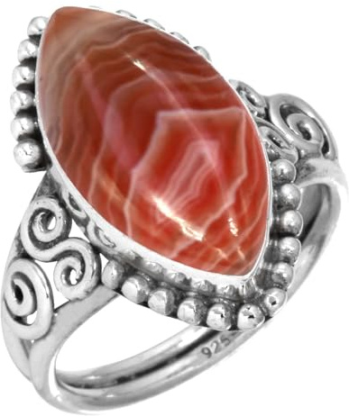 Echter 925 Sterling Silber Handgefertigter Schmuck Marquise Lapis, Rosenquarz, Onyx, Achat Natürlicher Edelstein Boho Ring für Frauen