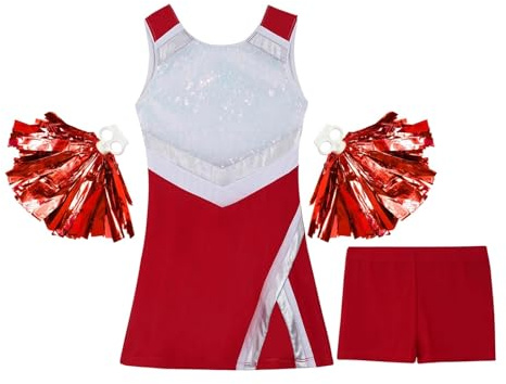 GSJNHY Cheerleader Uniformer Cheerleading Kostymer Cosplay för flickor för barn Cheerleader Uniformer Sportklänning + Set med blombollar för tävlingsdanskläder