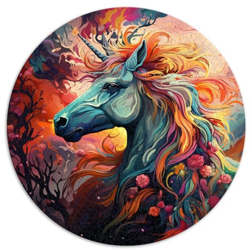 1000-teiliges Puzzle, rundes Einhorn-Puzzle, geeignet für Erwachsene und Kinder ab 12 Jahren. Puzzle aus Pappe, Lernspiel, Herausforderungsspielzeug. Größe: 67,5 x 67,5 cm.