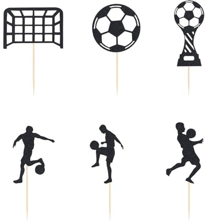 24St Cupcake Toppers Fußball, Kuchendekoration Fußball Glitzer Fußball Cupcake Toppers Fußballmotiv Kuchendekoration mit Sportmotiv für Geburtstage Sportpartys Babypartys