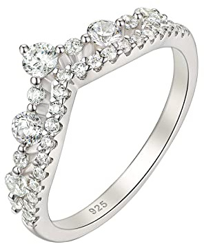 SweetJew Vintage Womens Ring 925 Sterling Silver Curved Band Wedding Bands for Women Crown Wedding Rings Wish Bone Primise Ring AAAAA Cubic Zirconia Size L 1/2
