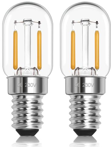 Morotty LED Kühlschranklampe E14 1W 230V, Glühbirne Kühlschrank Led T22 E14 Kaltweiß 6000K, Ersatz 10W-15W Halogenlampe, Nicht Dimmbar, für Nachtlicht, Salzlampe, Kronleuchter, Nähmaschine, 2er-Set