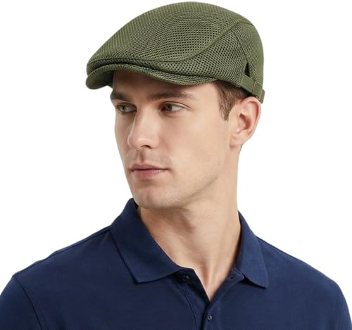 HIQIU Unisex Schirmmütze Baskenmütze Atmungsaktiv Mesh, Flatcap Herren Sommer Dünn Gatsby Newsboy Barett Cap, Schiebermütze Herren Sommer Sport Mütze Einstellbar 55-60 cm