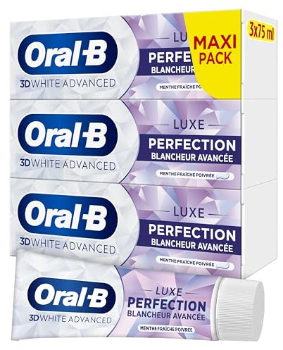 Oral-B Dentifrice Blancheur 3D White Advanced Luxe Perfection, Dotée De La Technologie Blanchissante Pour Eliminer Les Taches En Surface Des Dents, Arôme Menthe, Pour Brossage Quotidien, Lot De 3x75ml