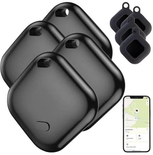 Callstel Mini Schlüsselfinder: 4er-Set Schlüsselfinder, AirTag-Zertifiziert, Wo ist?-App, IPX4 Case (Schlüssel Ortungsgeräte, Key-Finder, Bluetooth, Tags)