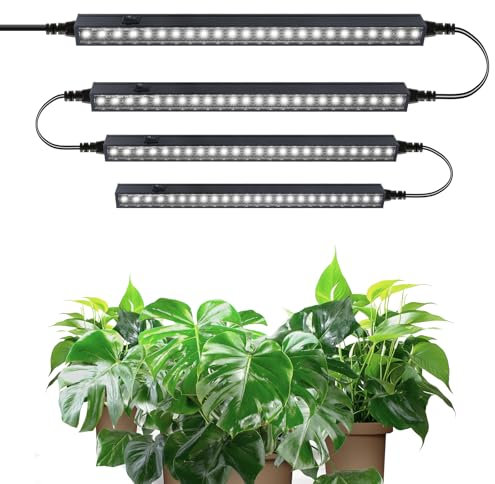 Barrina T5 1FT Grow Lights for Indoor Plants, 5000K White Full Spectrum Plant Lamps, 20W(4 x 5W), Magnetic Black Cover LED Grow Light Strip with Switch, Linkable, Plug and Play, 4 Packs