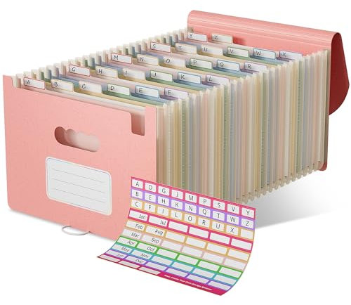 EcoStash Dokumentenmappe A4 26 Fächer, Weizenstroh Fächermappe Sortiermappe Bunte Datei Ordner Organizer, Akkordeon Aktenmappe Ordnungsmappe, BPA-frei, Zurück zur Natur, Gesundes Leben-Erdbeerrosa