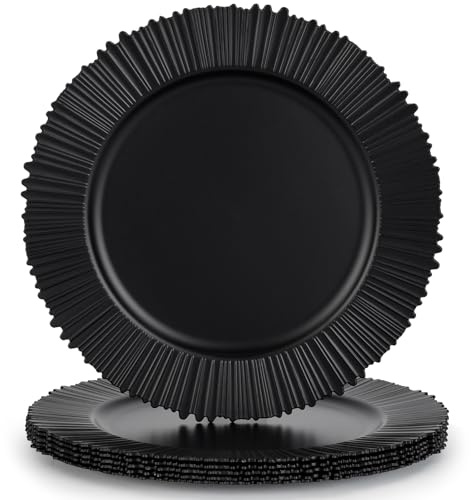 Kazozobi 13 Floral Black Charger Plates, Classic Chargers for Dinner Plates, Reusable Plastic Table Setting Bulk Event, Party, Wedding, Festival, Baby Shower