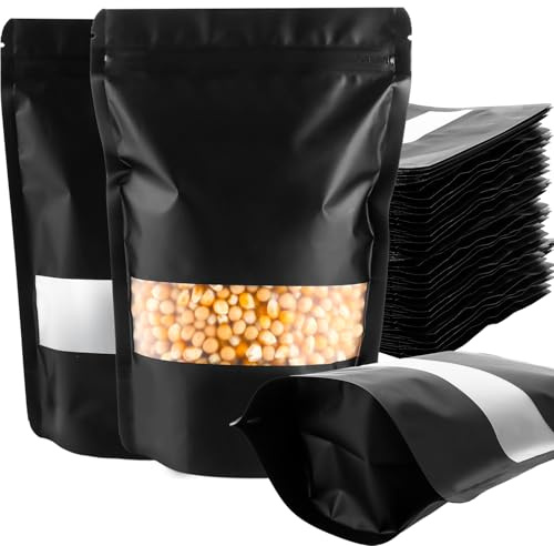 MIVIDE 100pcs Sachet Alimentaire 15 x 22 cm, Sachets en Mylar Refermables avec Zip, Film Aluminium Sac Alimentaire Zip pour Conservation des Aliments, Noir
