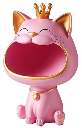 MiniGlypture Katze Statue, Glückskatze Storage Sculpture, Startseite Wohnzimmer für den Eingang Lachende Katze Schlüssel Aufbewahrungsbox, Deko Kleinigkeiten Storage Box (Rosa)