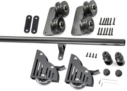 Bibliotheks-Schiebeleiter, Hardware-Set, schwarzes Metall, Stahl, Rundrohrschiene, 1 m, 7,3 m Länge, Bodenwalze, komplettes Set für Rollleiter, Bibliothek, einfache Installation, langlebig und