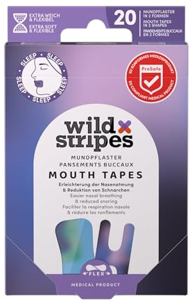 Wild Stripes - Mouth Patches Sunset - Bandes pour améliorer la respiration nasale et le sommeil - Patchs bouche avec 2 designs pratiques - Fonctionnel doux et stylé - 20 pcs