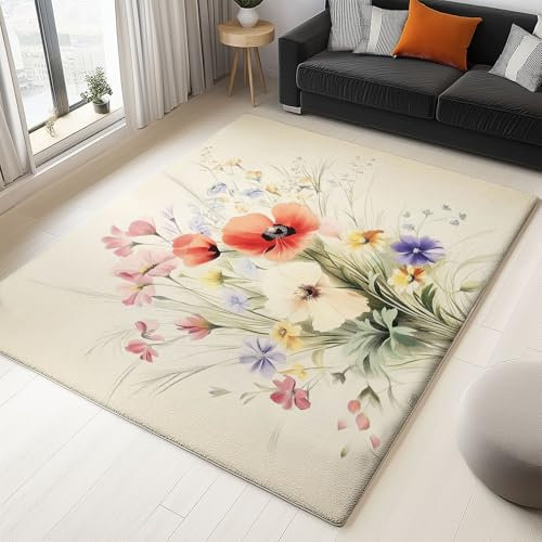 Tappeto Di Flanella Stampato In 3D Illustrazione D'Epoca Fiori Di Papavero Canne Tappeti Super Morbido Tappeto Del Soggiorno Camera Tappeto Per Bambini Tappeto Tappeto Antiscivolo 60 x 120 cm