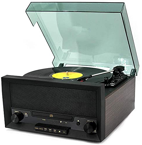 Record retro, Centro de música de reproductor con control remoto, reproductor de CD, DAB & FM, Radio AM, reproductor de vinilo, reproductor de cassette, ranura USB mp3, mazo de cassette, función
