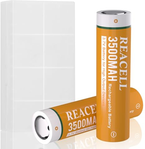 3.7V Rechargeable Battery REACELL 3500mAh Large Capacity Flat Top NiMH Batteries with Case, Perfect for Flashlight,Small Fan,Camera,Doorbell,Headlamp (2 pack+box)