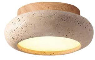 RXPVUXE Plafoniera in Pietra Wabi-sabi, Lampada da soffitto in travertino Giallo in Stile Giapponese, lampadari da soffitto Vintage da 10 W per Camera da Letto, Ingresso, Cucina, Foyer, Scala
