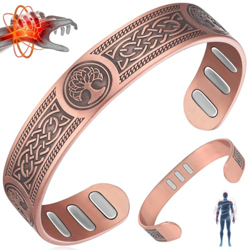 Vicmag Bracciale in rame con magneti da uomo, ultra rigido, magnetico, in rame, da uomo, 99,99% puro rame, misura regolabile, con confezione regalo, 18 cm