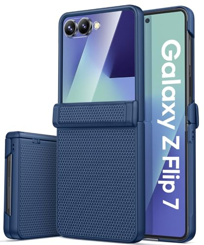 SIXBOX für Samsung Galaxy Z Flip 7 Hülle mit Stabile Scharnierschutz, Blau | Äußerer Displayschutz, Anti-Rutsch Textur Cover, Stoßfeste Schutzhülle, Dünn Robuste Phone Case for Galaxy Z Flip 7 5G 2025